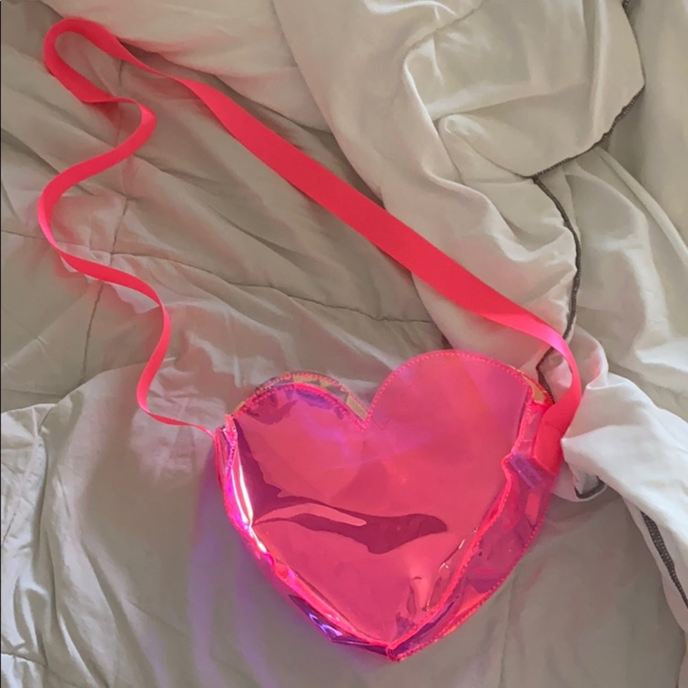 Pink holographic heart purse